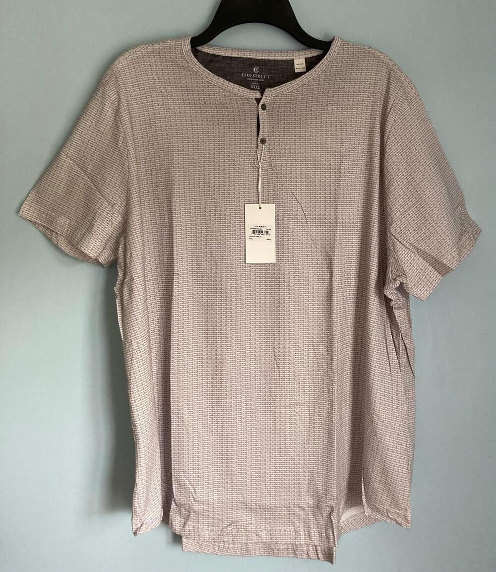 Construct 3XL Printed Henley Taupe Mens Short Sleeve Shirt Casual Everyday